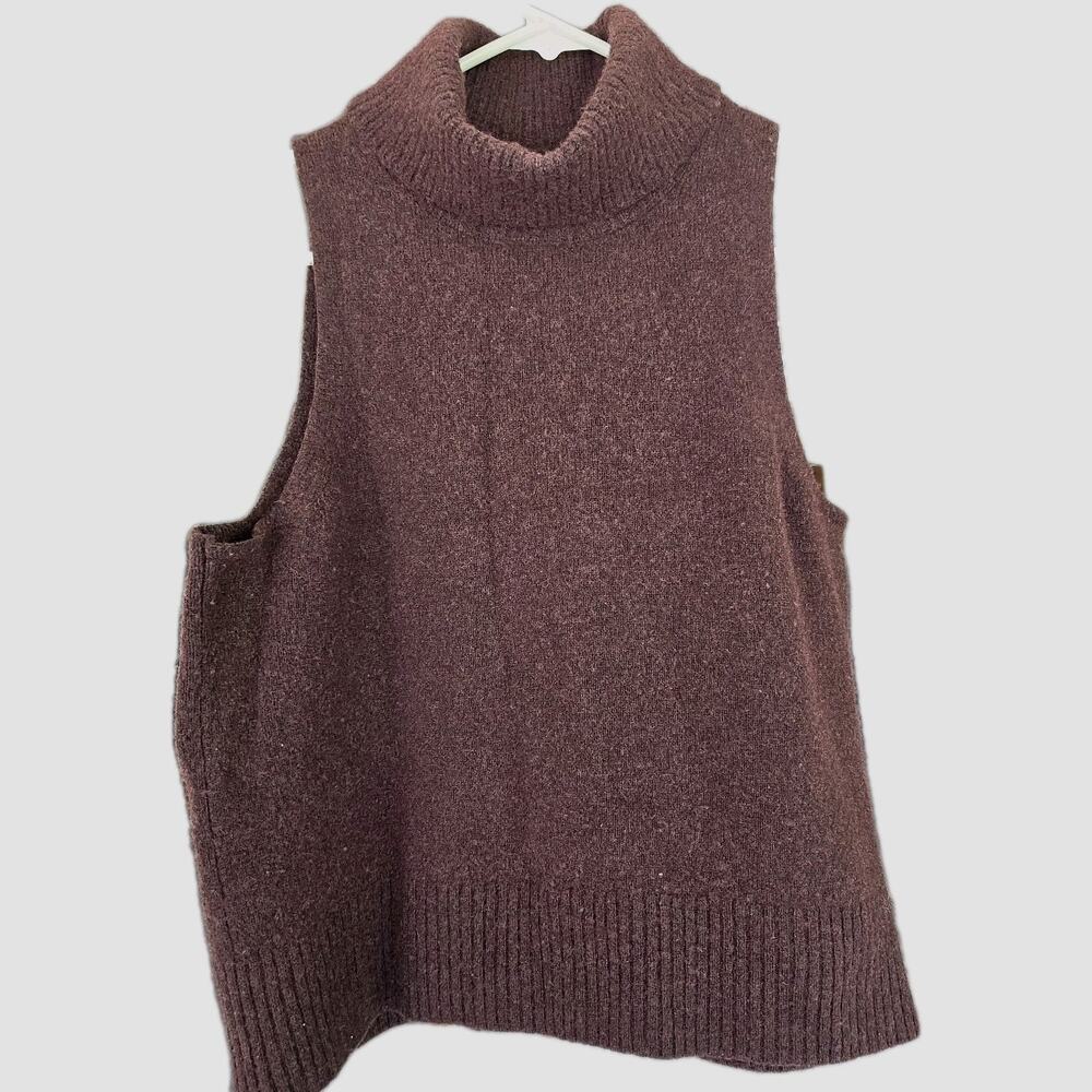 Madewell Wool Brown Heathered Sleeveless Turtleneck Sweater Knit Top Size XL